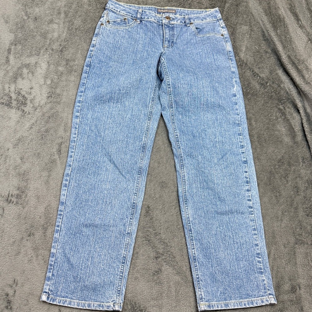 Liz Claiborne Women Size 6 Petite Straight‎ Leg Jeans Light Wash Denim Women